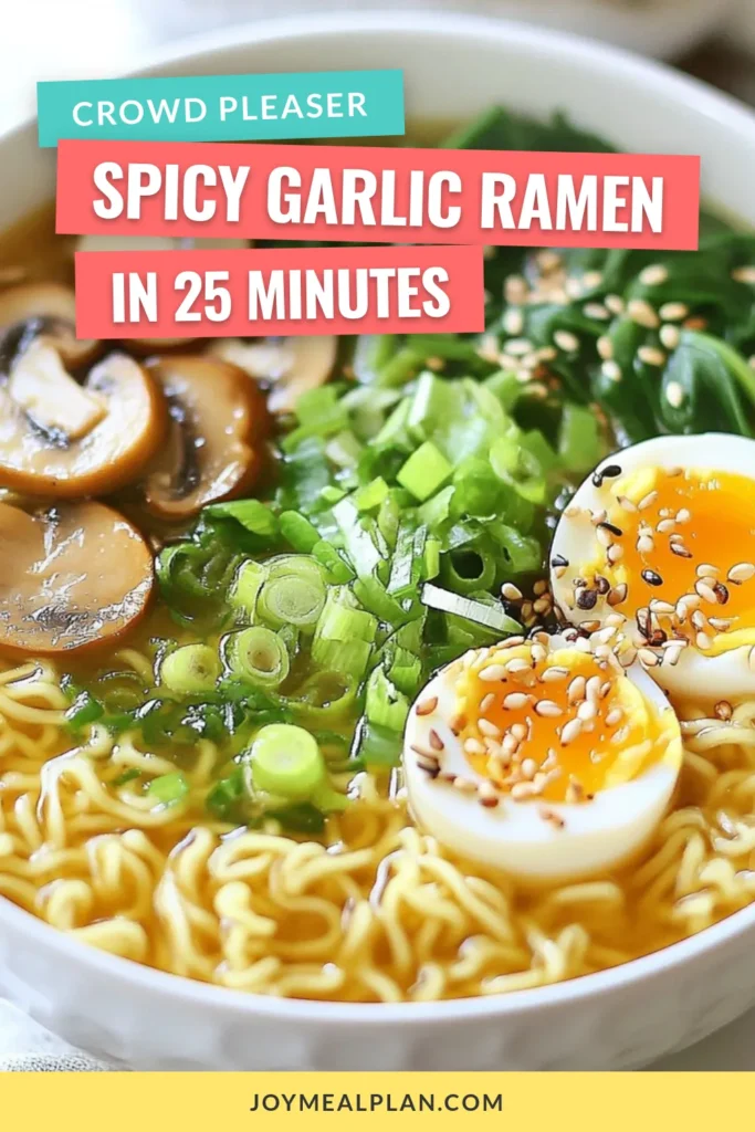 Craving a flavorful dish? Try this easy ramen recipe featuring spicy garlic ramen noodles! This vegetarian ramen noodles delight combines instant ramen with rich shiitake mushrooms and fresh spinach for a delicious meal in just 25 minutes. Perfect for a quick dinner or a warming lunch. Don’t miss out on this scrumptious spicy garlic ramen—save this recipe now! #SpicyGarlicRamen #InstantRamenRecipe #VegetarianRamenNoodles #EasyRamenRecipe