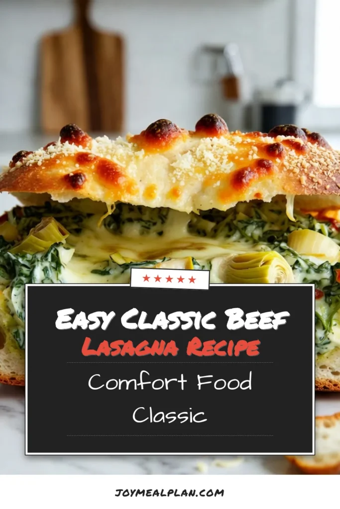 Indulge in this delicious Spinach Artichoke Dip Bread, a perfect appetizer for any gathering! This stuffed bread recipe features creamy spinach artichoke dip nestled inside a crusty sourdough loaf, topped with a golden, cheesy crust. Baked artichoke dip bread is sure to impress your guests and elevate your snacking game. Get the full recipe and enjoy this delightful treat. Save now for your next get-together! #SpinachArtichokeDipBread #StuffedBreadRecipe #CreamySpinachArtichokeDip #SourdoughStuffedBread