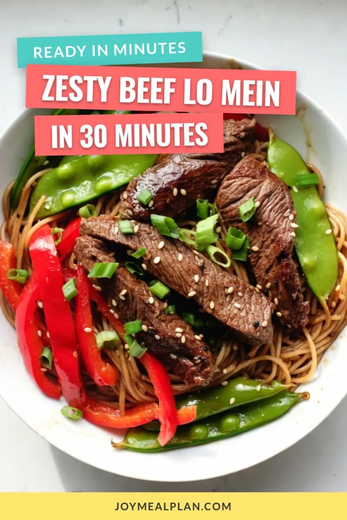 Looking for a quick and zesty dinner idea? Try this mouthwatering beef lo mein recipe! In just 30 minutes, you can whip up a delicious beef stir fry using easy lo mein noodles and fresh veggies. This zesty beef dish is perfect for busy weeknights and sure to impress. Don't miss out on this flavorful quick beef stir fry that the whole family will love. Save this recipe for your next meal! #BeefLoMein #30MinuteDinner #EasyLoMeinNoodles #QuickBeefStirFry
