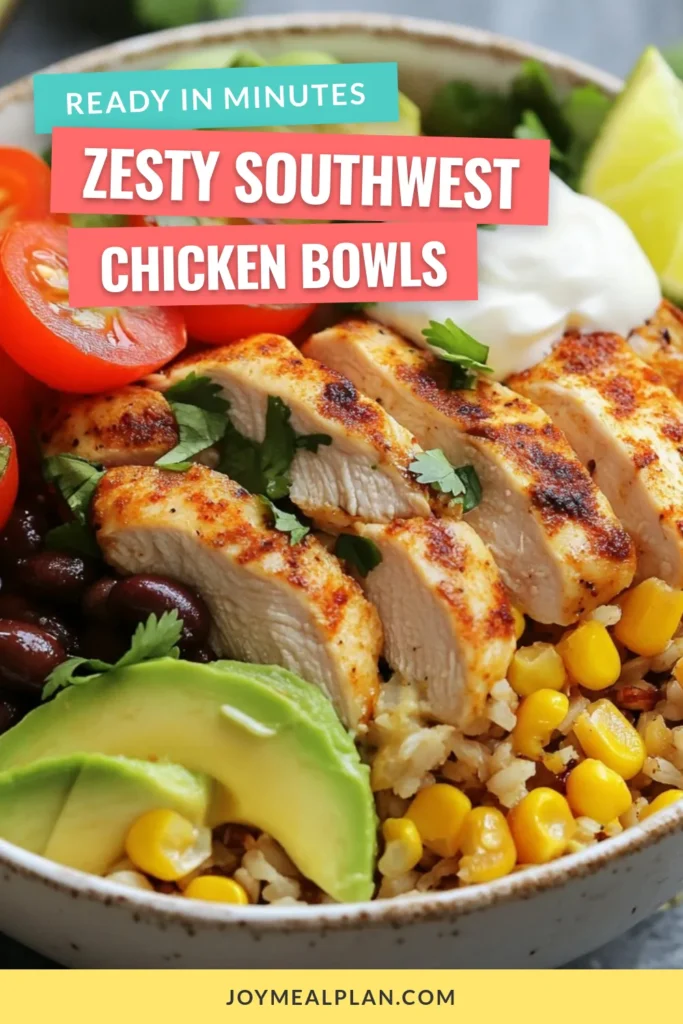 Discover the deliciousness of Southwest Chicken Burrito Bowls! This Healthy Burrito Bowl Recipe is perfect for a satisfying meal. Enjoy an Easy Chicken Burrito Bowl loaded with flavor, featuring quinoa and fresh veggies. Make your own Homemade Southwest Bowl today for a nourishing dish your family will love. Try it and savor the healthy goodness! Save this recipe now! #BurritoBowls #HealthyRecipes #MealPrep #EasyDinner