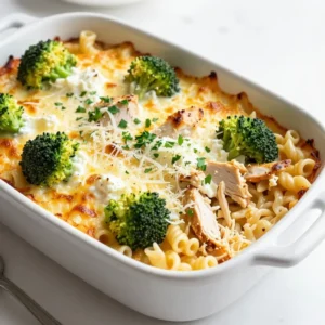 For this dish, you need simple and tasty ingredients. Here’s what to gather: - 2 cups rotini pasta - 2 cups cooked chicken, shredded - 2 cups broccoli florets - 1 ½ cups ricotta cheese - 1 cup shredded mozzarella cheese - 1/2 cup grated Parmesan cheese - 1 teaspoon garlic powder - 1 teaspoon onion powder - 1 teaspoon Italian seasoning - Salt and pepper to taste - 1/2 cup chicken broth - 1 tablespoon olive oil These main ingredients come together to create a creamy, cheesy delight. Feel free to customize your bake. Here are a few ideas: - Use whole wheat pasta for added fiber. - Swap the chicken for cooked turkey or tofu for a vegetarian twist. - Add a cup of spinach or bell peppers for more veggies. - Try different cheeses like cheddar for a sharp kick. These swaps can make the dish suit your taste and needs. Garnishing makes your meal look and taste even better. Consider these options: - Fresh parsley, chopped - A sprinkle of red pepper flakes for heat - A dash of lemon juice for brightness These garnishes add a pop of color and a burst of flavor. Enjoy making your Chicken Broccoli Pasta Bake personal and delicious! {{ingredient_image_2}} First, preheat your oven to 375°F (190°C). This gets it hot and ready for baking. Gather all your ingredients. You will need rotini pasta, cooked chicken, broccoli, ricotta cheese, and more. Having everything on hand makes cooking easier and more fun. Next, bring a large pot of salted water to a boil. Add the rotini pasta and cook it until it is al dente. This usually takes about 8-10 minutes. Drain the pasta and set it aside. For the broccoli, place the florets in a bowl with a bit of water. Cover it tightly and microwave for about 3 minutes. This steams the broccoli and keeps it bright green. After steaming, drain it well. In a big mixing bowl, combine the cooked pasta, shredded chicken, steamed broccoli, and ricotta cheese. Then, add half of the mozzarella cheese, garlic powder, onion powder, Italian seasoning, and a pinch of salt and pepper. Mix everything together well. Now, pour in the chicken broth and olive oil. Stir until all the ingredients blend nicely. Grease a 9x13-inch baking dish with olive oil. Transfer the mixture into the dish and spread it evenly. Top it off with the remaining mozzarella cheese and sprinkle with Parmesan cheese. Place the dish in the preheated oven. Bake it for 25-30 minutes. You want the cheese to melt and turn golden brown. When it’s done, carefully take it out and let it cool for about 5 minutes. This helps the layers set. Before serving, sprinkle fresh parsley on top for a splash of color. Enjoy your warm, cheesy meal! To get the best cheese crust, use a mix of cheeses. I like to combine mozzarella and Parmesan. The mozzarella melts well, while Parmesan adds a nice bite. Spread half the mozzarella inside the dish before you bake. Then, sprinkle the rest on top. This will give you a cheesy layer that melts and bubbles beautifully. Seasoning is key to a great dish. Don’t skip the garlic powder, onion powder, and Italian seasoning. They boost flavor and make each bite tasty. For an extra kick, add red pepper flakes. Adjust the salt and pepper to your taste. This way, each spoonful bursts with flavor. If you want to feed more people, this recipe scales up easily. Just double the ingredients and use a larger baking dish. Make sure to adjust the baking time too. Check for doneness around 5-10 minutes longer. You want the cheese to be bubbly and golden. This dish is perfect for potlucks or family gatherings. Pro Tips Use Fresh Ingredients: Always choose fresh broccoli and high-quality chicken for the best flavor and texture in your pasta bake. Experiment with Cheeses: Feel free to mix in other cheeses such as cheddar or gouda for a unique twist on the flavor profile. Customize Your Veggies: Add other vegetables like bell peppers or spinach to increase nutritional value and enhance the dish's color. Let It Rest: Allow the baked pasta to sit for a few minutes before serving; this helps it set and makes it easier to portion out. {{image_4}} You can easily make this dish vegetarian. Simply swap the chicken with more vegetables. Options like mushrooms, bell peppers, or zucchini work great. You can also add extra broccoli for more greens. The ricotta and cheese will still provide that creamy texture. This version is just as filling and tasty! If you need a gluten-free option, use gluten-free rotini pasta. Many brands offer great taste and texture. Check the package for cooking times, as gluten-free pasta can vary. The rest of the ingredients, like cheese and broccoli, are naturally gluten-free. This swap makes the bake safe for everyone. You can switch up the protein in this pasta bake. Try cooked turkey or even shredded pork. For a seafood twist, add cooked shrimp or crab. Each protein will change the flavor a bit. Don’t hesitate to experiment with your favorite proteins for a new take! After enjoying your Chicken Broccoli Pasta Bake, let it cool down. Once it reaches room temperature, transfer the leftovers into an airtight container. This helps keep the dish fresh. Store it in the fridge for up to three days. Be sure to cover it well to prevent any odors from other foods. When you are ready to enjoy the leftovers, preheat your oven to 350°F (175°C). Place the pasta bake in an oven-safe dish. If it looks dry, add a splash of chicken broth or a little olive oil. Cover it with foil to keep the moisture in. Bake for about 20 minutes, or until it’s heated through. You can also reheat it in the microwave. Use a microwave-safe dish and heat in 1-minute bursts until hot. If you want to save some for later, you can freeze the pasta bake. First, let it cool completely. Then, wrap it tightly with plastic wrap and foil. This helps prevent freezer burn. You can freeze it for up to three months. When you’re ready to eat, thaw it in the fridge overnight. Then, reheat it in the oven or microwave as mentioned above. Yes, you can use frozen broccoli. Just make sure to thaw it first. After thawing, drain excess water. This helps prevent a soggy bake. Frozen broccoli holds its flavor well and cooks quickly, making it a great choice. You can serve this dish with many sides. Here are some ideas: - Garlic bread: It pairs well with the cheesy pasta. - Light salad: A fresh salad adds a nice crunch. - Steamed vegetables: More veggies can balance the meal. These sides enhance the experience and make it even more satisfying. You can prepare this dish in advance. Here’s how: 1. Cook the pasta and broccoli: Follow the recipe steps but do not bake it yet. 2. Mix ingredients: Combine everything in a baking dish as usual. 3. Cover and chill: Wrap the dish tightly and put it in the fridge. When you're ready to serve, preheat the oven and bake it. It may need a few extra minutes if it’s cold. Enjoy a warm, homemade meal with less fuss! You now know how to make a Chicken Broccoli Pasta Bake. We covered the main ingredients, possible add-ins, and garnishes. I shared steps for preparation, cooking, and baking. You got tips for cheese and flavor, plus ideas for serving a crowd. I've also given you variations to fit different diets. Finally, I shared how to store and reheat leftovers. This dish is simple and versatile. Enjoy your cooking and make it your own!