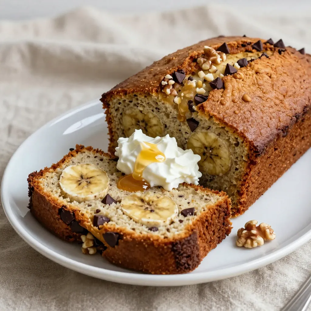When making Greek yogurt banana bread, each ingredient plays a key role in the taste and texture. Here's what you'll need: - 3 ripe bananas: These should be very soft. They add natural sweetness and moisture. - 1 cup plain Greek yogurt: This gives the bread a nice tang and keeps it moist. - 1/2 cup packed brown sugar: This adds rich flavor and a hint of caramel. - 1/4 cup honey: This is a natural sweetener that enhances the bread's taste. - 2 large eggs: Bring them to room temperature. They help bind the bread together. - 1 teaspoon vanilla extract: This adds a warm aroma and deepens the flavor. - 1 teaspoon baking soda: This is the main leavening agent that helps the bread rise. - 1/2 teaspoon baking powder: This gives extra lift, making the bread fluffier. - 1/2 teaspoon salt: This balances the sweetness and enhances all flavors. - 1 and 1/2 cups all-purpose flour: This provides structure to the bread. - 1 teaspoon ground cinnamon: This adds a warm spice that complements bananas well. - 1/2 cup chopped walnuts or pecans (optional): These add a nice crunch to the bread. - 1/4 cup chocolate chips (optional): These make the bread more indulgent and fun. Feel free to get creative! You can mix in nuts for crunch or chocolate chips for sweetness. This recipe is flexible, so let your taste guide you! {{ingredient_image_2}} First, preheat your oven to 350°F (175°C). This step is key for even baking. Next, grab a 9x5 inch loaf pan. You can grease it with butter or oil. Alternatively, line it with parchment paper. This makes the bread easy to remove later. In a large bowl, mash the three ripe bananas until smooth. Add 1 cup of plain Greek yogurt to the bananas. This gives moisture and a nice tang. Next, mix in 1/2 cup of packed brown sugar and 1/4 cup of honey. The brown sugar adds depth, while honey brings natural sweetness. Then, crack in 2 large eggs and pour in 1 teaspoon of vanilla extract. Whisk everything together until it is smooth and well combined. In another bowl, whisk together 1 teaspoon of baking soda, 1/2 teaspoon of baking powder, and 1/2 teaspoon of salt. Next, add 1 and 1/2 cups of all-purpose flour and 1 teaspoon of ground cinnamon. Make sure to break any lumps. Mixing these dry ingredients well helps the bread rise and adds flavor. Now, it’s time to combine the mixtures. Gradually add the dry mixture to the wet mixture. Use a spatula to fold them together gently. Be careful not to over-mix; a few lumps are okay. This will keep your banana bread fluffy and light. Carefully pour the batter into your prepared loaf pan. Smooth out the top with a spatula. Then, place the loaf pan in the oven. Bake for 55-65 minutes. To check if it’s done, insert a toothpick into the center. If it comes out clean, your bread is ready. Once baked, let the loaf cool in the pan for about 10 minutes. After that, transfer it to a wire rack to cool completely. Enjoy your delicious Greek yogurt banana bread! To make your Greek yogurt banana bread just right, don’t over-mix the batter. Over-mixing can lead to a dense loaf. When you mix, aim for a few lumps. This keeps the bread light and fluffy. I like to fold the dry ingredients into the wet mixture gently. This helps trap air and gives your bread a nice rise. How do you know when your banana bread is done? Look for a few signs. First, the top should be golden brown. The edges may pull away slightly from the pan. A toothpick inserted into the center should come out clean. If it has wet batter, give it a few more minutes. Trust these signs to ensure your bread is baked perfectly. You can serve your banana bread in fun ways. Try slicing it warm and topping it with Greek yogurt. This adds creaminess and a nice tang. You might also drizzle honey on top for sweetness. Sprinkle some chopped nuts for a crunchy finish. Each bite will be a delightful mix of flavors and textures! Pro Tips Use Overripe Bananas: The riper the bananas, the sweeter and more flavorful your banana bread will be. Look for bananas with plenty of brown spots for the best results. Room Temperature Ingredients: Ensure your eggs and Greek yogurt are at room temperature before mixing. This helps create a more homogenous batter and results in a better rise. Cool Before Slicing: Let the banana bread cool completely on a wire rack before slicing. This allows the flavors to set and prevents it from becoming gummy. Experiment with Add-ins: Feel free to add in dried fruits, seeds, or different nuts to customize your banana bread. Each addition can bring a new flavor profile and texture. {{image_4}} You can make this banana bread your own with some fun flavors. Try adding spices like nutmeg or ginger for a warm twist. You can also use different extracts, like almond or coconut, instead of vanilla. Each option brings a new taste to your loaf. Want a lighter version of this banana bread? You can cut the brown sugar down to 1/4 cup. You can also use maple syrup instead of honey for a unique flavor. If you're gluten-free, swap all-purpose flour for almond or coconut flour. These changes can help you enjoy your treat while staying on track. Adding extras can take your banana bread to the next level. Consider folding in 1/2 cup of dried fruits like cranberries or apricots. You can also add seeds like chia or sunflower for extra crunch. Chocolate chips are a fun option too! They melt into the batter and create sweet pockets of joy. To keep your Greek yogurt banana bread fresh, store it at room temperature. Wrap the bread in plastic wrap or foil. This helps keep moisture in. Place it in an airtight container for extra protection. It can last for up to three days this way. If you want it to last longer, consider freezing it. Freezing banana bread is easy and great for later use. First, let the bread cool completely. Then, slice it into individual pieces. Wrap each slice tightly in plastic wrap. Place the wrapped slices in a freezer bag. Squeeze out as much air as you can before sealing. Label the bag with the date. The bread can stay frozen for up to three months. When you’re ready to enjoy your banana bread, reheating it is simple. You can use the oven for best results. Preheat the oven to 350°F (175°C). Place the bread or slices on a baking sheet. Heat for about 10-15 minutes until warm. This helps keep the bread moist. You can also use a microwave. Heat a slice for about 15-20 seconds. Add a little butter or yogurt on top for extra flavor. Yes, you can use different types of yogurt in this recipe. Non-dairy yogurts made from almond, coconut, or soy work well. They keep the bread moist and tasty. If you want a sweeter flavor, try using flavored yogurts like vanilla or honey. These will add a nice twist to the taste without changing the recipe too much. If you want to make your banana bread vegan, there are great options to replace eggs. You can use 1/4 cup of applesauce for each egg. This will keep the bread moist. Another option is to use flaxseed meal. Mix 1 tablespoon of flaxseed meal with 2.5 tablespoons of water for each egg. Let it sit for a few minutes to thicken before adding it to the mix. Both choices work well and keep the bread fluffy. To check if your banana bread is done, use the toothpick method. Insert a toothpick into the center of the loaf. If it comes out clean or with a few crumbs, the bread is ready. If it comes out wet, let it bake for a little longer. Keep an eye on it, especially after 55 minutes. This simple test helps ensure your banana bread is perfectly baked every time. This post covered everything you need to bake delicious banana bread. We explored the key ingredients and their roles. I shared step-by-step instructions to guide you through the process. You now know tips for perfect texture and baking, along with serving ideas. Don't forget to try different flavors and healthy swaps. Store and freeze it to enjoy later. You have all the tools to make banana bread your way! Baking is fun, so enjoy every bite.
