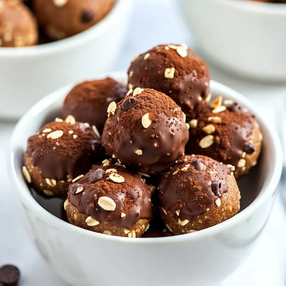 To make these Chocolate Peanut Butter Energy Bites, you need a few simple items. Here’s the list of ingredients: - 1 cup rolled oats - 1/2 cup natural creamy peanut butter - 1/4 cup honey or pure maple syrup - 1/2 cup dark chocolate chips (dairy-free for a vegan option) - 1/4 cup ground flaxseed - 1/2 teaspoon pure vanilla extract - A pinch of sea salt - Optional: 1/4 cup finely chopped nuts or seeds (such as almonds or chia seeds) Each ingredient plays a role in making the bites tasty and healthy. The oats provide fiber, while the peanut butter adds protein. Honey or maple syrup gives sweetness. Dark chocolate chips add rich flavor, and flaxseed contributes healthy fats. You can also add nuts or seeds for extra crunch and nutrition. When choosing your ingredients, look for high-quality options. Organic peanut butter and pure maple syrup can enhance the taste. Feel free to get creative with your bites! You can swap in different nuts or seeds based on what you like. {{ingredient_image_2}} - Combine 1 cup of rolled oats, 1/4 cup of ground flaxseed, and a pinch of sea salt. - Stir well to mix the dry ingredients evenly. This step is key for a good blend. - In another bowl, blend 1/2 cup of natural creamy peanut butter, 1/4 cup of honey or maple syrup, and 1/2 teaspoon of pure vanilla extract. - Mix until you achieve a smooth and cohesive texture. This makes the bites rich and tasty. - Pour the smooth peanut butter mix into the bowl with dry ingredients. - Stir until the two mixtures are well combined. - Gently fold in 1/2 cup of dark chocolate chips and any optional nuts or seeds you want. This adds flavor and crunch. - Cover the bowl and chill the mixture for about 30 minutes. This helps it firm up. - After chilling, wet your hands and roll the mixture into 1-inch balls. You can make about 12 to 16 bites. - Place the rolled bites on a baking sheet lined with parchment paper. Space them out to avoid sticking. - Refrigerate again for about 30 minutes to help them hold their shape. - You can adjust sweetness to your taste. If you like it sweeter, add more honey or maple syrup. - Use chilled hands for rolling the bites. This will help keep the mixture from sticking to your fingers. - Arrange the energy bites in a stylish small bowl. This makes them look nice and ready to eat. - Garnish with cocoa powder or crushed nuts on top. This adds a nice touch and makes them even more appealing. - These bites have energy-boosting ingredients. Oats and peanut butter give you lasting energy. - You also get healthy fats and fibers from the peanut butter and flaxseed. These nutrients help keep you full and satisfied. Pro Tips Chill for Better Texture: Refrigerating the mixture for at least 30 minutes before rolling helps the bites hold their shape and results in a better texture. Customize Your Sweetness: Adjust the amount of honey or maple syrup based on your sweetness preference; try adding less if you're using sweet chocolate chips. Experiment with Add-ins: Feel free to add other ingredients like shredded coconut, dried fruits, or protein powder for added flavor and nutrition. Store Properly: To maintain freshness, store the bites in an airtight container and consider separating layers with parchment paper to prevent sticking. {{image_4}} You can easily change the flavors in your energy bites. Try adding a sprinkle of cinnamon for warmth. If you like protein, mix in some protein powder. You can also swap peanut butter with almond or cashew butter. For sweetness, use agave syrup instead of honey or maple syrup. To change the texture, consider adding dried fruits like raisins or cranberries. These add chewiness and sweetness. You can also include seeds like sunflower or pumpkin seeds for extra crunch. For a nutty bite, use chopped almonds or walnuts. Adjust the amount of nuts to suit your taste. If you want a vegan option, just use maple syrup. It works great and keeps the bites sweet. For those avoiding gluten, make sure to use certified gluten-free oats. This way, everyone can enjoy these tasty treats without worry. To keep your energy bites fresh, store them in an airtight container. This prevents air from making them dry. Place the container in the fridge to maintain the right temperature. The cold helps them stay firm and tasty. You can freeze your energy bites for longer storage. Simply place them in a freezer-safe container. Make sure to separate layers with parchment paper to prevent sticking. When you want to enjoy them, thaw them in the fridge. This keeps their texture nice and chewy. In the fridge, these energy bites stay fresh for up to a week. Look for signs of spoilage, like an off smell or change in texture. If you see any mold, it's time to toss them. Enjoy your tasty treats while they are at their best! These energy bites can stay fresh for up to a week when stored in the fridge. Keep them in an airtight container to maintain their taste and texture. If you want them to last longer, consider freezing them. They freeze well and can last for a few months. Yes, you can! If you prefer a different sweetener, you can use agave syrup or coconut sugar. Just keep in mind that these options may change the flavor slightly. Adjust the amount to taste, as some sweeteners are sweeter than honey or maple syrup. You can use almond butter, sunflower seed butter, or cashew butter if you need a nut-free option. Each will give a unique taste to your energy bites. Make sure to pick a creamy variety for easy mixing. Absolutely! These energy bites are a healthy snack for kids. They provide energy and taste great. Just check for any nut allergies before serving them to ensure everyone can enjoy this treat. Yes, you can easily make a larger batch! Just double or triple the recipe based on your needs. These bites are perfect for meal prep. Store them in the fridge or freezer for easy snacks later. These chocolate peanut butter energy bites are simple and fun to make. We covered the ingredients, step-by-step instructions, and helpful tips. You can create variations to fit your tastes and needs. The energy bites are healthy and perfect for snacks. Store them properly to enjoy their freshness longer. With just a few tweaks, this recipe suits any diet. Now, you have all the tools to make your own tasty, energy-boosting bites. Enjoy creating and sharing them with family and friends!