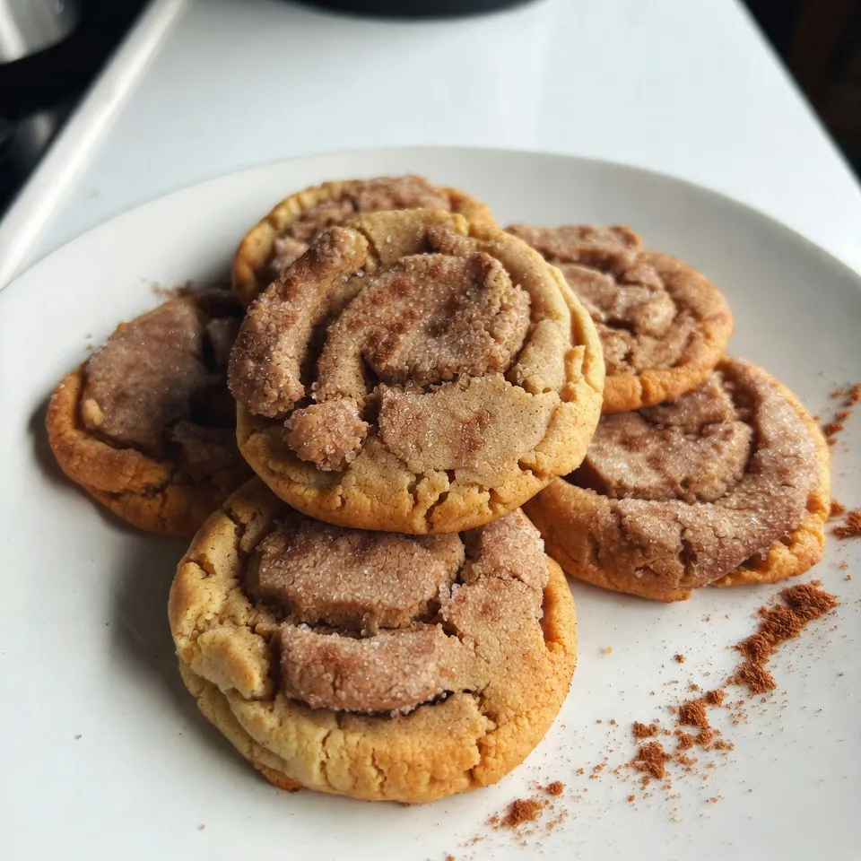 To make Pumpkin Spice Snickerdoodles, gather these simple ingredients: - 1 cup unsalted butter, softened to room temperature - 1 cup granulated sugar - 1/2 cup packed brown sugar - 1/2 cup canned or homemade pumpkin puree - 2 large eggs - 3 1/2 cups all-purpose flour - 2 teaspoons cream of tartar - 1 teaspoon baking soda - 1/2 teaspoon fine salt - 1 teaspoon ground cinnamon - 1/2 teaspoon ground nutmeg - 1/2 teaspoon ground ginger - 1/4 teaspoon ground cloves - 1 tablespoon cinnamon sugar (mix 1 tablespoon granulated sugar with 1 teaspoon ground cinnamon for rolling) Each ingredient plays a key role. The butter adds richness and softness. The sugars give sweetness and help create that crisp edge. Pumpkin adds moisture and flavor, making the cookies extra special. Eggs bind the dough and help the cookies rise. Flour gives structure, while cream of tartar and baking soda help create a nice texture. The spices give that warm, cozy fall taste. Lastly, the cinnamon sugar coating adds sweetness and crunch. Collect these, and you're ready to bake! {{ingredient_image_2}} - Preheat the oven: Set your oven to 350°F (175°C). This ensures even baking. - Prepare the baking sheet: Line it with parchment paper. This will stop the cookies from sticking. - Creaming butters and sugars: In a bowl, mix 1 cup of softened butter with 1 cup of granulated sugar and 1/2 cup of brown sugar. Use a mixer for about 3-5 minutes. The mixture should be light and fluffy. - Incorporating pumpkin and eggs: Add 1/2 cup of pumpkin puree to the bowl. Mix until smooth. Then, add 2 large eggs one at a time. Beat well after each egg. - Whisking dry components: In another bowl, combine 3 1/2 cups of flour, 2 teaspoons of cream of tartar, 1 teaspoon of baking soda, and 1/2 teaspoon of fine salt. Add 1 teaspoon of ground cinnamon, 1/2 teaspoon of nutmeg, 1/2 teaspoon of ginger, and 1/4 teaspoon of cloves. Whisk until all the dry ingredients are mixed well. - Gradually mixing dry with wet ingredients: Slowly add the dry ingredients to the pumpkin mixture. Stir gently until just combined. Avoid overmixing; this keeps the cookies soft. - Scooping and rolling dough: Use a tablespoon to scoop some dough. Roll it into a ball with your hands. - Coating with cinnamon sugar: Mix 1 tablespoon of granulated sugar with 1 teaspoon of ground cinnamon. Roll each dough ball in this mixture until they are coated. - Placing on baking sheet: Put the sugar-coated dough balls on the lined baking sheet. Leave about 2 inches of space between each ball. - Baking time and checking for doneness: Bake for 10-12 minutes. The edges should be light golden, and the centers will look soft. They will firm up as they cool. - Resting on the baking sheet: Let the cookies sit on the baking sheet for about 5 minutes. This helps them set. - Transferring to a wire rack: Move the cookies to a wire rack. Let them cool completely before serving. - Avoiding overmixing: Mix the dough until just combined. Overmixing makes cookies tough. - Ensuring proper dough consistency: The dough should be soft but not sticky. If too sticky, add a little flour. - Suggestions for spice adjustments: Feel free to tweak the spices. Add more cinnamon for warmth or more ginger for a kick. - Tips for using homemade pumpkin puree: If you use homemade puree, ensure it is thick. This keeps your cookies from becoming too wet. - Serving suggestions: Serve the cookies on a colorful platter. Pair them with hot cider or coffee for a cozy vibe. - Decorative ideas for serving: Sprinkle a little extra cinnamon sugar on top. You can also add a small bowl of pumpkin spice dip for an extra treat. Pro Tips Chill the Dough: For even better texture, chill the dough in the refrigerator for 30 minutes before rolling into balls. This helps the cookies maintain their shape while baking. Perfectly Spiced: Adjust the spices to your taste! Feel free to increase the cinnamon or add a pinch of allspice for an extra warm flavor. Store Smart: Keep leftover cookies in an airtight container at room temperature for up to one week to maintain their soft texture. Test for Doneness: If you're unsure when the cookies are done, gently press the center with your finger. If it springs back, they are ready to come out! {{image_4}} You can easily adapt this recipe for special diets. For a gluten-free version, swap all-purpose flour with a gluten-free blend. Make sure the blend has a good binding agent, like xanthan gum. This keeps the cookies soft and chewy. For a vegan option, replace the butter with coconut oil or vegan butter. Substitute the eggs with flaxseed meal. Mix one tablespoon of flaxseed meal with three tablespoons of water. Let it sit for a few minutes until it thickens. This will help bind the cookies without using eggs. To add more flavor, experiment with spices. Try adding a pinch of cardamom for a warm twist. You could also mix in some allspice for depth. If you want a sweeter treat, fold in chocolate chips or nuts. Walnuts or pecans give a nice crunch and pair well with pumpkin. Incorporate other fall flavors to keep things exciting. You can add a splash of maple syrup for a rich sweetness. Another idea is to mix in dried cranberries for a fruity kick. For holiday celebrations, dip half of the cookies in white chocolate. This adds a festive touch and a new flavor layer. You could also sprinkle crushed peppermint on top for a wintery vibe. To keep your Pumpkin Spice Snickerdoodles fresh, use airtight containers. Glass or plastic containers work well. Avoid using paper bags, as they let air in. Store the cookies at room temperature for easy access. For longer shelf life, you can freeze them. Wrap each cookie in plastic wrap, then place them in a freezer-safe bag. This method keeps them safe from freezer burn. When stored properly at room temperature, these cookies last about one week. If frozen, they can last up to three months. Keep an eye out for signs of spoilage. If the cookies become hard, stale, or develop an off smell, it’s best to throw them away. To warm up your cookies, use the oven for best results. Preheat it to 350°F (175°C). Place the cookies on a baking sheet and heat for 5-7 minutes. This restores the soft texture and flavor. You can also use the microwave, but do so with care. Heat them in 10-second bursts to avoid making them tough. Enjoy your cookies warm for a cozy treat! Yes, you can use fresh pumpkin. First, choose a sugar pumpkin or pie pumpkin. Cut it in half and remove the seeds. Roast the halves in the oven until soft, about 45 minutes at 350°F. Then, scoop out the flesh and blend it until smooth. You will need about 1/2 cup for the snickerdoodles. Fresh pumpkin gives a nice flavor and texture. Look for golden edges. The centers should look soft and slightly puffy. They will firm up as they cool. If you press gently in the middle, it should bounce back. If it leaves an imprint, bake for a minute more. Yes, you can make the dough ahead. If you want to refrigerate it, wrap it tightly in plastic wrap. It can stay in the fridge for up to 3 days. For longer storage, freeze the dough. Shape it into balls, freeze them on a tray, then transfer to a bag. Use within 3 months. Just bake them straight from the freezer. These cookies pair well with warm drinks. Try serving with apple cider or hot chocolate. You can also add a creamy pumpkin spice dip. This dip enhances the cookies' flavor and adds a fun twist. To lower the sweetness, cut back on sugar. Use 3/4 cup granulated sugar and skip the brown sugar. You can also add a pinch of salt to balance the flavor and keep the cookies tasty. This blog post covered how to make Pumpkin Spice Snickerdoodles. We discussed ingredients, steps for mixing and baking, and ways to enhance flavor. You learned tips for texture, variations for diets, and how to store your cookies. These snickerdoodles will wow your friends and family. Try different spices or toppings to make them your own. With these steps, you can create a delicious treat that everyone will love! Enjoy baking and sharing these delightful cookies.