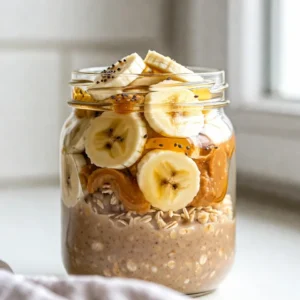 To make Peanut Butter Banana Overnight Oats, you need these key ingredients: - 1 cup rolled oats - 2 tablespoons peanut butter (smooth or crunchy) - 1 medium banana, sliced - 2 cups milk (dairy or almond milk) - 1 tablespoon chia seeds - ½ teaspoon vanilla extract - A pinch of salt These main ingredients create a creamy, tasty base. The oats absorb the milk overnight, making them soft and ready to eat in the morning. You can add a touch of sweetness to your oats if you like. Consider these options: - 1 tablespoon honey - 1 tablespoon maple syrup These sweeteners can enhance the flavor of your oats. Adjust the amount to your taste. If you want a little extra flavor, a dash of cinnamon or nutmeg can work well too. Toppings can make your oats more fun and delicious. Here are some ideas: - Extra banana slices - A drizzle of peanut butter - A sprinkle of cinnamon - Chopped nuts or seeds - Fresh berries These toppings not only add flavor but also make your breakfast look great. Enjoy your oats in a clear jar to show off those lovely layers! {{ingredient_image_2}} Start with a mixing bowl. Add 1 cup of rolled oats, 1 tablespoon of chia seeds, and a pinch of salt. Mix these dry ingredients well. This step is key for even flavor. In another bowl, take 2 cups of milk. You can use dairy or almond milk. Add 2 tablespoons of peanut butter. If you like sweetness, add 1 tablespoon of honey or maple syrup. Then, add ½ teaspoon of vanilla extract. Whisk everything together until smooth. Pour the wet mixture over the dry oats. Stir gently until all the oats are coated. Next, fold in 1 medium banana, sliced. Be careful to keep the banana slices whole. Divide the mixture into jars or airtight containers. Seal them tightly to keep them fresh. Put the jars in the fridge overnight, or for at least 4 hours. This lets the oats soak up the milk and flavors. In the morning, stir the oats before enjoying. You can eat them cold or warm them for a cozy breakfast. To get the right texture in your oats, use rolled oats instead of instant oats. Rolled oats absorb liquid well and create a creamy base. Mix the oats with chia seeds. They help thicken the mixture and add nutrition. Keep the ratio of oats to milk at one cup of oats to two cups of milk. This balance makes your oats soft but not too mushy. You can make these oats up to three days in advance. This saves time on busy mornings. Just prepare the jars and place them in the fridge. If you use ripe bananas, they can get mushy faster. To avoid this, add the banana slices in the morning. This keeps them fresh and firm. Choose clear jars or airtight containers for storage. Clear jars let you see the layers of oats and banana, making them look great. Airtight containers keep the oats fresh longer. Seal them well to avoid any odors from the fridge. Label the jars with a date for easy tracking. Pro Tips Choose Your Oats Wisely: Use rolled oats for a creamy texture, but if you're looking for a chewier bite, steel-cut oats can be a great alternative. Just remember to adjust the soaking time! Banana Ripeness Matters: The riper the banana, the sweeter and creamier your oats will be. Opt for bananas with brown spots for the best flavor and texture. Mix It Up: Feel free to add other ingredients such as berries, nuts, or seeds for added flavor and nutrition. Experiment with different toppings to keep it exciting! Meal Prep for Efficiency: Make a batch of these bliss oats for the week. They store well in the fridge, making them a quick and healthy breakfast option on busy mornings. {{image_4}} You can switch peanut butter for other nut butters. Almond butter adds a sweet, nutty taste. Cashew butter is creamy and smooth. Sunflower seed butter is a great choice for nut-free diets. Each option gives a unique flavor and texture to your oats. Feel free to mix and match based on your taste. While banana is tasty, try other fruits. Fresh berries add a burst of color and flavor. Chopped apples bring a nice crunch. You can also use peaches or mango for a tropical twist. You can even stir in some raisins or dried cranberries for extra sweetness. The fruit you choose can change the whole vibe of your oats. You can make this dish dairy-free and vegan. Simply use almond milk or oat milk instead of cow's milk. Replace honey with maple syrup or agave nectar for sweetness. These swaps keep the recipe healthy while still tasty. It’s a great way to enjoy a wholesome breakfast that fits your diet. To store your Peanut Butter Banana Overnight Oats, place them in airtight containers. Glass jars work well, as they keep the oats fresh. Make sure to seal the lids tightly. This keeps out air and moisture, which can spoil your oats. For the best taste, eat your oats within three to four days. Keep them in the fridge. Avoid adding toppings until you're ready to eat. This keeps the oats from getting soggy. If you want to add nuts or seeds, store them separately until serving. Prepared Peanut Butter Banana Overnight Oats last about four days in the fridge. After that, they may lose flavor and texture. Always check for any off smells or changes in color before eating. If they look or smell strange, it’s best to throw them out. Yes, you can use quick oats. Quick oats will cook faster. They will absorb the liquid well but may have a softer texture. If you like a creamier mix, quick oats are fine. If you want more chew, stick with rolled oats. You can keep overnight oats in the fridge for up to five days. Store them in airtight jars. This way, they stay fresh and tasty. Just make sure to check for any signs of spoilage before eating. Yes, you can freeze them! Fill your jars but leave some space at the top. The oats will expand when frozen. To eat, thaw them in the fridge overnight. You can also warm them in the microwave for a quick breakfast. Peanut Butter Banana Overnight Oats are simple and fun to make. We covered key ingredients, handy tips, and tasty variations. You can mix, match, and create the perfect bowl. Remember to store them right for the best taste. Enjoy your oats fresh for breakfast or a snack. With these tips, you're ready to get creative in the kitchen. Make it your own, and enjoy every bite!