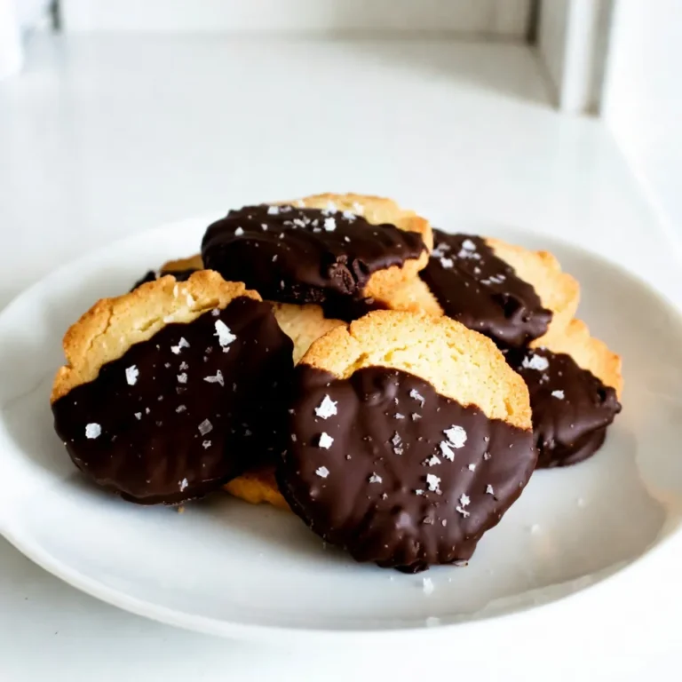 To make chocolate dipped shortbread, you'll need the following ingredients: - 1 cup unsalted butter, softened to room temperature - ½ cup powdered sugar - 2 cups all-purpose flour - ½ teaspoon vanilla extract - ¼ teaspoon salt - 1 cup dark chocolate chips - 1 tablespoon coconut oil (optional, for a silky chocolate texture) - Sea salt flakes (for garnish) Each ingredient plays a key role. The unsalted butter gives the cookies their rich, buttery flavor. Powdered sugar adds sweetness and helps create a tender texture. All-purpose flour provides structure, while vanilla extract adds depth. A touch of salt balances the sweetness and enhances flavor. The dark chocolate chips coat the cookies, bringing a deep flavor contrast. Coconut oil, if you choose to use it, makes the chocolate smooth and shiny. Lastly, the sea salt flakes create a delightful sweet-and-salty bite that elevates each cookie. Gather these ingredients before you start. Preparing them in advance makes the process smoother. Trust me, having everything ready will make your baking experience more enjoyable! {{ingredient_image_2}} Start by preheating your oven to 350°F (175°C). This step ensures even baking. While the oven heats, line a baking sheet with parchment paper. This paper helps prevent sticking and makes cleanup easy. In a large mixing bowl, cream together 1 cup of softened unsalted butter and ½ cup of powdered sugar. Use an electric mixer on medium speed. Beat the mixture until it looks light and fluffy, about 2-3 minutes. Next, stir in ½ teaspoon of vanilla extract and ¼ teaspoon of salt. Gradually add 2 cups of all-purpose flour. Mix until just combined. Be careful not to overwork the dough; this keeps it tender. Once the dough comes together, shape it into a ball. Place it on a lightly floured surface. Using a rolling pin, roll the dough out to about ¼ inch thick. Aim for even thickness for consistent baking. Now, use a cookie cutter to cut out shapes. You can choose triangles, rectangles, or circles. Place each cookie on the prepared baking sheet, leaving space between them. Bake the cookies in your preheated oven for 12-15 minutes. Look for light golden edges. When done, take them out and let them cool on a wire rack for about 10 minutes. This cooling time is key for the texture. While the cookies cool, melt the chocolate. In a microwave-safe bowl, combine 1 cup of dark chocolate chips and 1 tablespoon of coconut oil (if using). Heat the mixture in 30-second intervals, stirring after each. Keep heating until the chocolate is smooth and silky. Once the cookies have cooled, dip each one halfway into the melted chocolate. Shake off any excess chocolate gently. Place the coated cookies back on the parchment paper. While the chocolate is still warm, sprinkle a few sea salt flakes on top. This adds a nice sweet-and-salty flavor. Let the chocolate set completely. You can leave them at room temperature or chill in the fridge for about 15 minutes. To get the right texture for your shortbread, use room temperature butter. Cold butter can make the dough hard to mix. Cream the butter and powdered sugar well. This step adds air and makes the cookies light. Mix the flour in slowly to avoid overworking the dough. Overmixing can lead to tough cookies. Stop mixing as soon as the flour blends in. This keeps your shortbread tender and crumbly. Melting chocolate can be tricky. Use a microwave-safe bowl for easy melting. Heat your chocolate chips in 30-second bursts. Stir after each interval. This helps prevent burning. If you use coconut oil, add it to the chocolate. It makes the chocolate smooth and shiny. If you notice any lumps, stir until it’s completely melted. You want a silky texture to coat your cookies well. To keep your cookies from spreading in the oven, chill the dough for 30 minutes before baking. This helps the butter firm up. When you cut the shapes, place them on the baking sheet with space. This allows them to expand without sticking together. Also, make sure your oven is preheated. An even baking temperature helps maintain their shape. Pro Tips Use Room Temperature Butter: Ensure your butter is at room temperature for easier creaming with sugar, resulting in a light and fluffy cookie texture. Chill the Dough: If your dough becomes too soft to handle, refrigerate it for 15-30 minutes. This will make it easier to roll and cut without sticking. Quality Chocolate Matters: Opt for high-quality dark chocolate for dipping to enhance the flavor of your cookies. The better the chocolate, the richer the taste. Experiment with Flavors: Feel free to add different extracts, such as almond or orange, to the dough for a unique twist on the classic shortbread flavor. {{image_4}} You can change your chocolate dipped shortbread by using different chocolates. Dark chocolate gives a rich taste. Milk chocolate is creamy and sweet. White chocolate adds a sweet and smooth touch. You can mix these chocolates for fun flavors. If you want a unique twist, try using flavored chocolate, like orange or mint. You can enhance the flavor of your cookies easily. Add a teaspoon of almond extract for a nutty taste. Try mixing in orange zest for a bright and fresh flavor. You could also fold in mini chocolate chips or nuts for extra texture. Get creative! Each mix-in adds a new layer of taste. While sea salt is great, other toppings can make your cookies shine. Try crushed nuts for a crunchy bite. Sprinkles can add color and fun. Drizzle extra melted chocolate for a fancy look. You could even sprinkle powdered sugar for a sweet touch. Each topping gives your cookies a unique twist. To keep your chocolate dipped shortbread fresh, store them in an airtight container. Place parchment paper between layers to prevent sticking. This method preserves the cookies’ crispiness and the chocolate's sheen. Keep the container in a cool, dry place to maintain quality. You can freeze chocolate dipped shortbread for longer storage. First, let the cookies cool completely. Then, place them in a single layer on a baking sheet. Freeze for about 1 hour until solid. Once frozen, transfer them to a freezer-safe bag or container. Label it with the date for easy tracking. They stay good for up to three months. When stored correctly, chocolate dipped shortbread lasts about one week at room temperature. For the best taste, enjoy them within the first few days. If you notice any changes in texture or flavor, it’s best to discard them. Always check for signs of moisture or off smells, as these indicate spoilage. Yes, you can use margarine if you need a dairy-free option. However, butter gives the cookies their rich flavor and texture. Margarine may alter the taste slightly. If you choose margarine, pick a high-quality product for the best results. To prevent chocolate from seizing, avoid water contact. Ensure all bowls and utensils are dry. Use a microwave in short bursts to melt the chocolate. Stir often to keep it smooth. Adding a bit of coconut oil helps as well, making the chocolate silkier. Yes, you can make these cookies gluten-free. Use a gluten-free flour blend instead of all-purpose flour. Look for blends that contain xanthan gum, as it helps mimic the texture of regular flour. The cookies may taste slightly different but will still be delicious. You can find pre-made chocolate-dipped shortbread at many grocery stores. Check the cookie aisle or the bakery section. Specialty shops and online retailers also often carry these treats. Look for brands that use quality ingredients for the best flavor. You learned how to make delicious chocolate-dipped shortbread cookies. We covered key ingredients and simple steps for preparing and baking. I shared tips to perfect your cookies and offered tasty variations. Finally, I highlighted the best ways to store your treats for freshness. Enjoy experimenting with these recipes and make them your own!